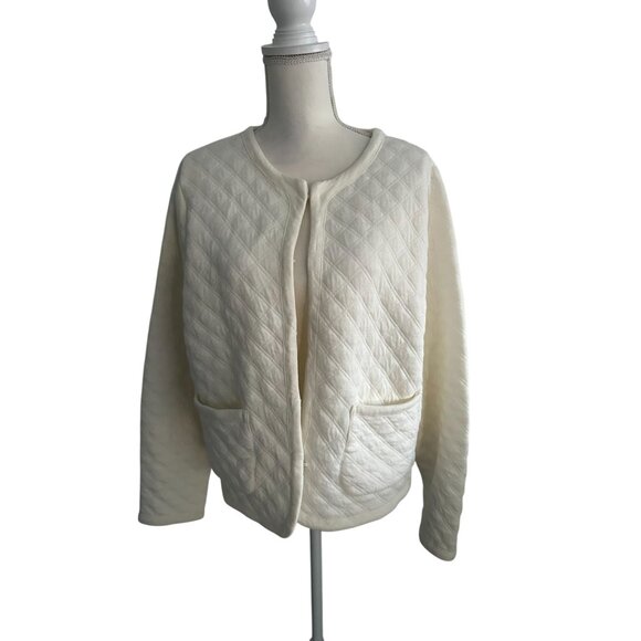 J CREW Cream Off White Quilted Jacket Size Large - Picture 3 of 6